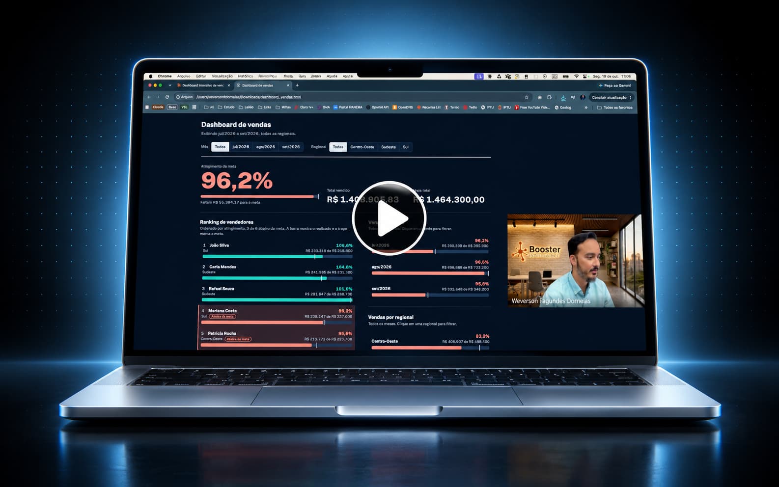 Dashboard de vendas no laptop — Demonstração prática do Minicurso